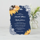 Navy Blue Lace Zonnebloem Huwelijk Kaart (Staand voorkant)