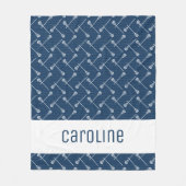 Navy Blue Lacrosse White Sticks gepatterd Fleece Deken (Voorkant)