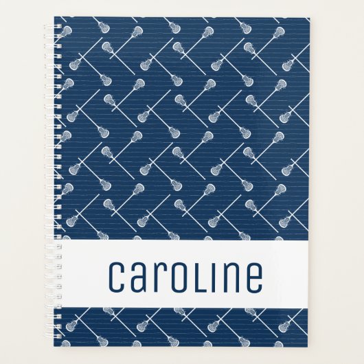 Navy Blue Lacrosse White Sticks gepatterd Planner (Voorkant)