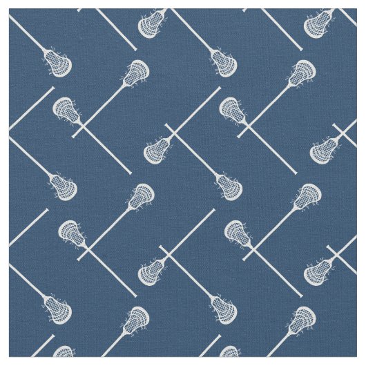 Navy Blue Lacrosse White Sticks gepatterd Stof (Close Up)