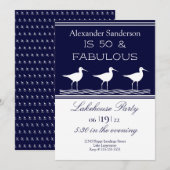 Navy Blue Lakehouse 50 en Fabulous Birthday Party Kaart (Voorkant / Achterkant)