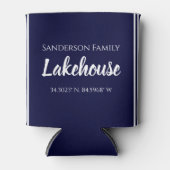 Navy Blue Lakehouse Familienaam Map Coordinates Blikjeskoeler (Voorkant)
