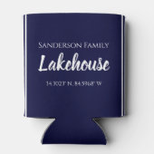 Navy Blue Lakehouse Familienaam Map Coordinates Blikjeskoeler (Achterkant)