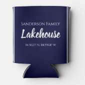 Navy Blue Lakehouse Familienaam Map Corinates Blikjeskoeler (Voorkant)