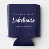 Navy Blue Lakehouse Familienaam Map Corinates Blikjeskoeler (Achterkant)