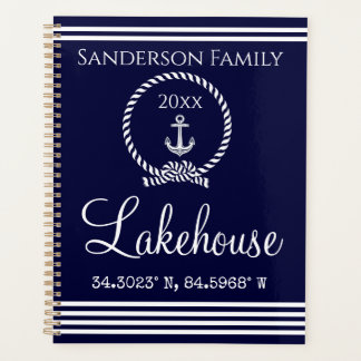 Navy Blue Lakehouse Familienaam Map Corinates Planner