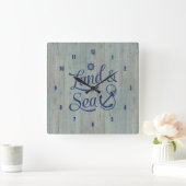Navy Blue Land & Zee Nautical Anchor Text Design Vierkante Klok (Huis)