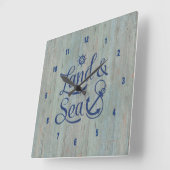 Navy Blue Land & Zee Nautical Anchor Text Design Vierkante Klok (Hoek)