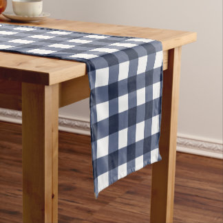Navy Blue Large Classic Gingham Check Pset Korte Tafelloper