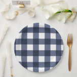 Navy Blue Large Classic Gingham Check Pset Papieren Bordje<br><div class="desc">Moderne zomertrend,  picknick gingham plaid tartan patroon in blauw en witte marinekleuren.</div>
