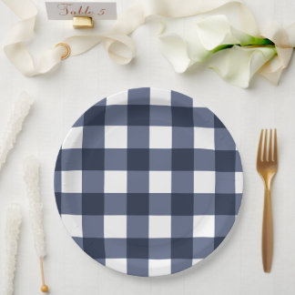 Navy Blue Large Classic Gingham Check Pset Papieren Bordje