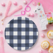 Navy Blue Large Classic Gingham Check Pset Papieren Bordje (Feest)