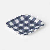 Navy Blue Large Classic Gingham Check Pset Papieren Bordje (Gebogen)