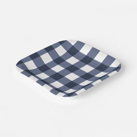 Navy Blue Large Classic Gingham Check Pset Papieren Bordje (Gebogen)