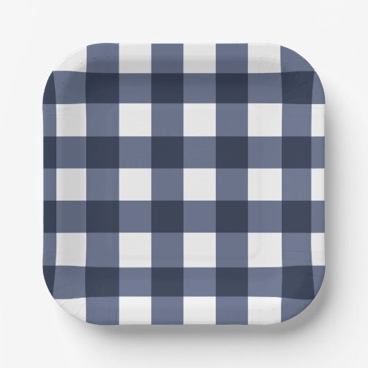 Navy Blue Large Classic Gingham Check Pset Papieren Bordje (Voorkant)
