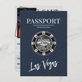 Navy Blue Las Vegas Passport Bewaar de datum Save The Date (Voorkant / Achterkant)