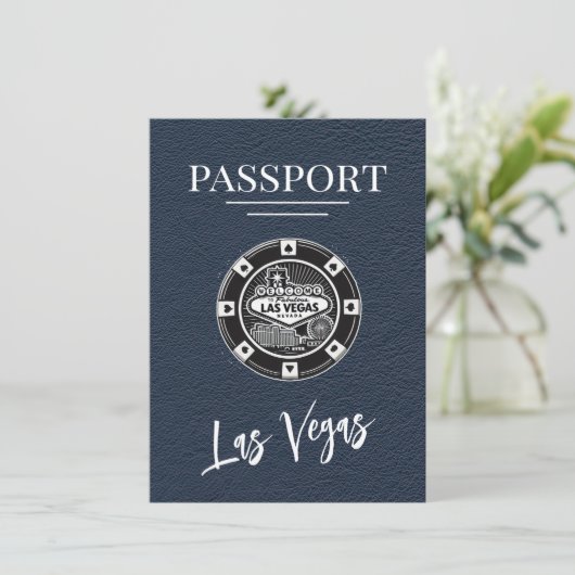 Navy Blue Las Vegas Passport Bewaar de datum Save The Date (Staand voorkant)