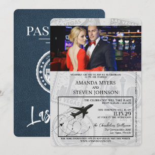 Navy Blue Las Vegas Passport Wedding Kaart