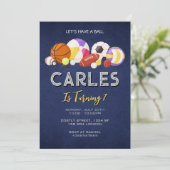 Navy Blue Laten we een bal Sport verjaardag hebben Kaart (Staand voorkant)