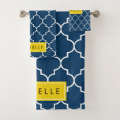 Navy Blue Latticework, Quatrefoil, Jouw naam Bad Handdoek (Insitu)