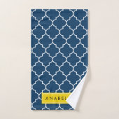 Navy Blue Latticework, Quatrefoil, Jouw naam Bad Handdoek (Handdoek)