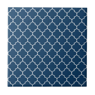Navy Blue Latticework, Quatrefoil, Trellis Tegeltje