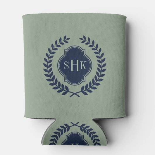 Navy-Blue Laurel krans kuif op Sage Green Blikjeskoeler (Achterkant)