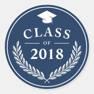 Navy Blue Laurel Wreath Class of 2018 Afstuderen Ronde Sticker