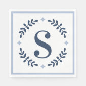 Navy Blue Laurel Wreath Monogram Servet (Voorkant)