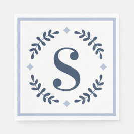 Navy Blue Laurel Wreath Monogram Servet