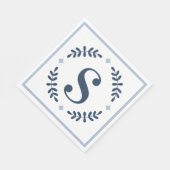 Navy Blue Laurel Wreath Monogram Servet (Hoek)