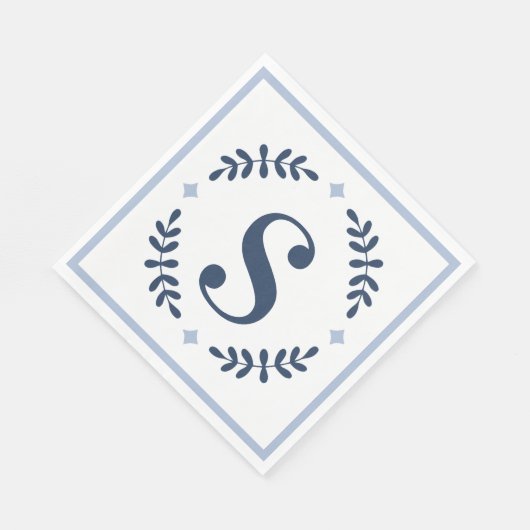 Navy Blue Laurel Wreath Monogram Servet (Hoek)