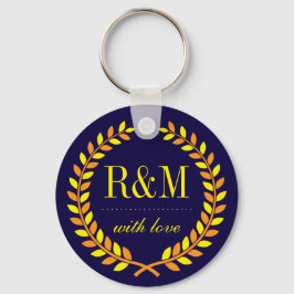 Navy Blue Laurel Wreath Monogram Wedding Sleutelha Sleutelhanger