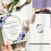 Navy Blue Lavender Purple Gold Geometric Wedding Kaart