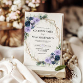 Navy Blue Lavender Purple Gold Geometric Wedding Kaart