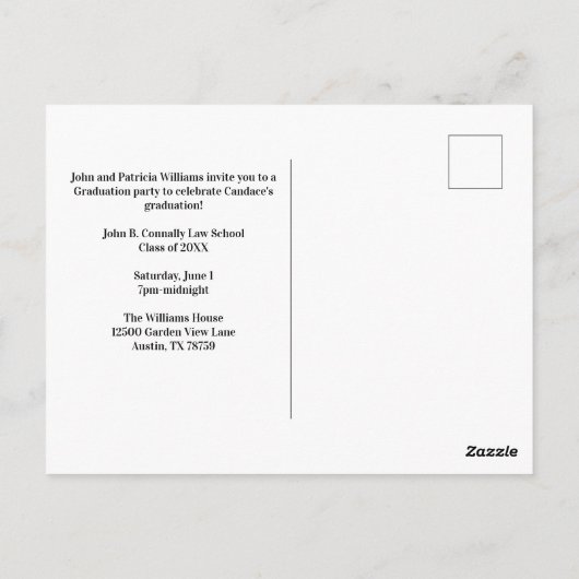 Navy Blue Law School Afstudeerfeest uitnodiging (Achterkant)