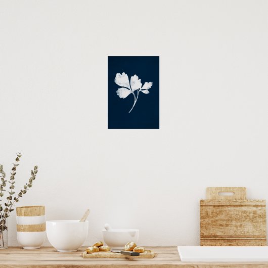 Navy blue leaf art poster (Keuken)