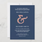 Navy Blue Leaf Branch Roos Gold Ampersand Wedding Kaart (Voorkant)