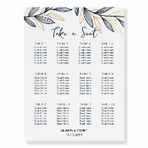 Navy Blue Leaf bruiloft Zitkaart Poster