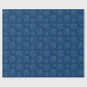Navy Blue Leaf Pattern Roll of Wrapping Paper Cadeaupapier (Vlak)