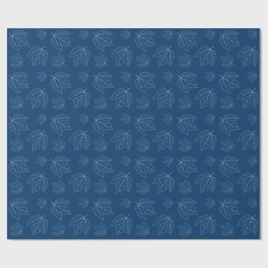 Navy Blue Leaf Pattern Roll of Wrapping Paper Cadeaupapier (Vlak)