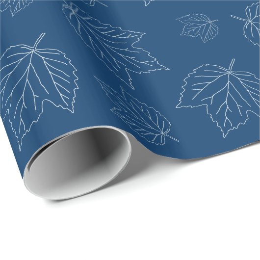 Navy Blue Leaf Pattern Roll of Wrapping Paper Cadeaupapier (Rol Hoek)
