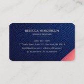 Navy Blue Leather & Blush Roos Gold Visitekaartje (Achterkant)