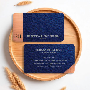 Navy Blue Leather & Copper Luxe Visitekaartje