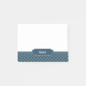 Navy Blue Leather Kijk White Quatrefoil Monogram Post-it® Notes (Voorkant)