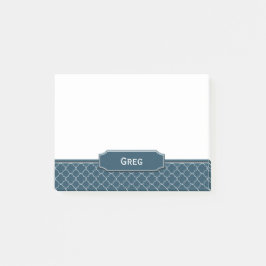 Navy Blue Leather Kijk White Quatrefoil Monogram Post-it® Notes