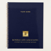 Navy Blue Leather Look Zakelijke logo en naam Planner (Voorkant)