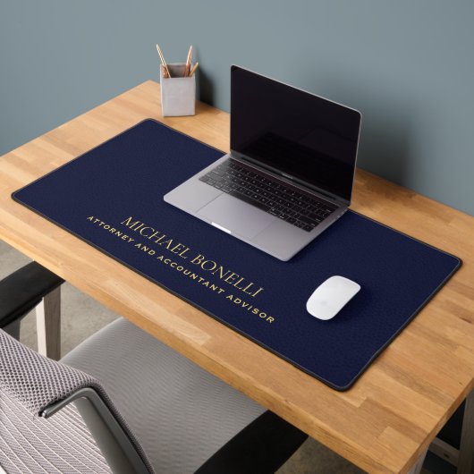 Navy Blue Leather Mannelijk Elegante NAAM Bureaumat (Kantoor 2)