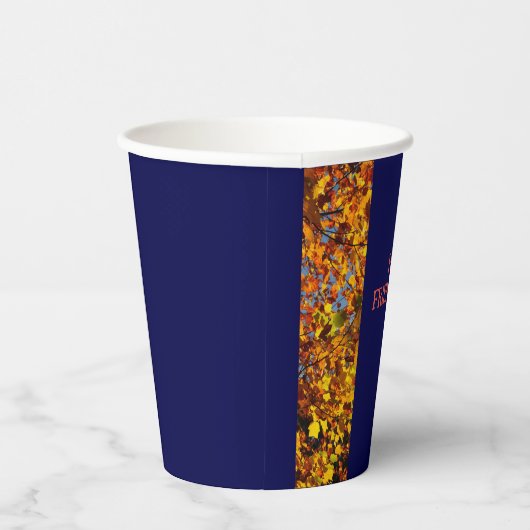 Navy Blue & Leaves Thanksgiving Friendsgiving Papieren Bekers (Rechts)