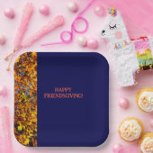 Navy Blue & Leaves Thanksgiving Friendsgiving Papieren Bordje (Feest)